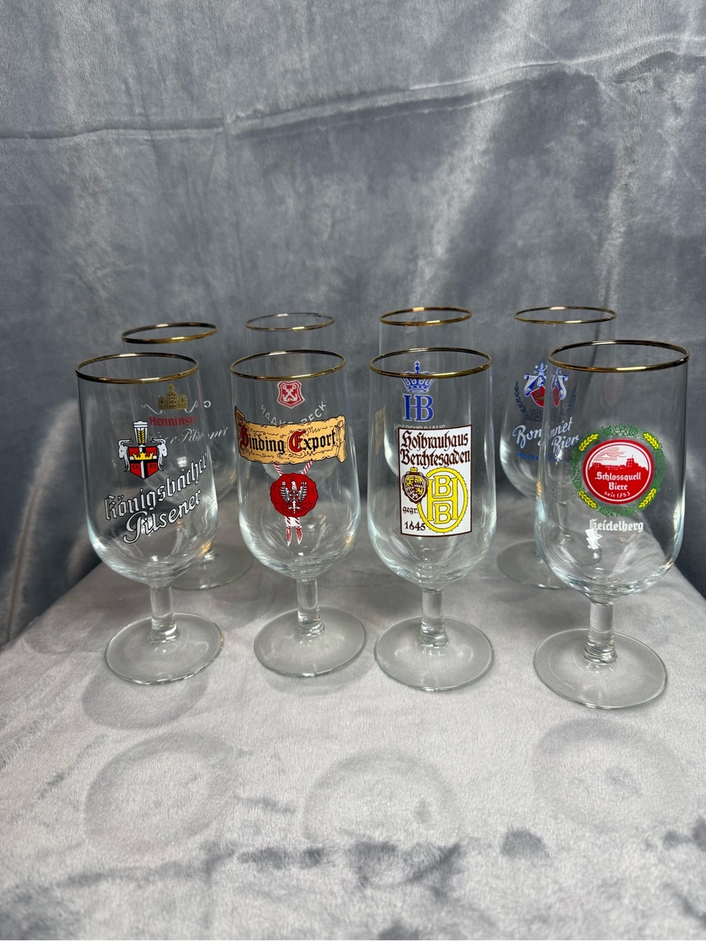 Vintage German Beer Glass Goblets (Set of 6) - Gold Rim Pokal Stemware